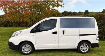 2019 Nissan e-NV200 panel van in white, side view