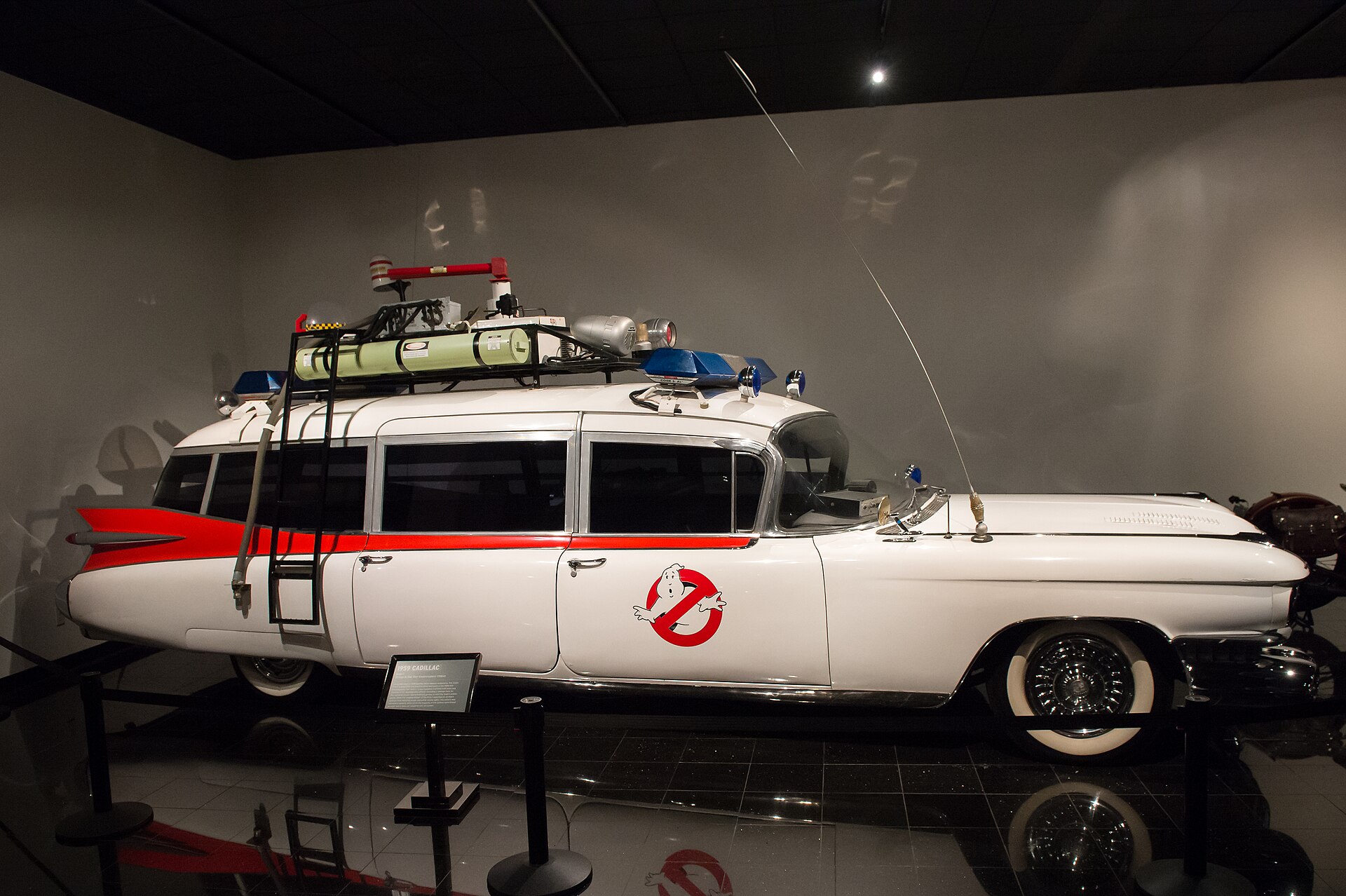 White 1959 Cadillac professional car dressed as Ecto-1